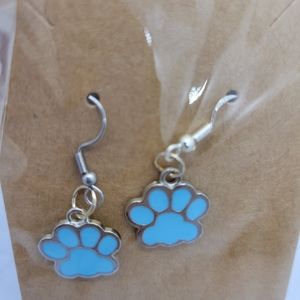 Blue paw print charm earrings